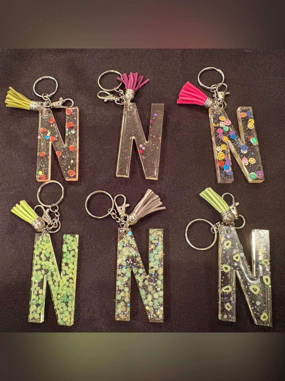 Resin Letter N Keychains with‎ Tassel - Assorted Colors